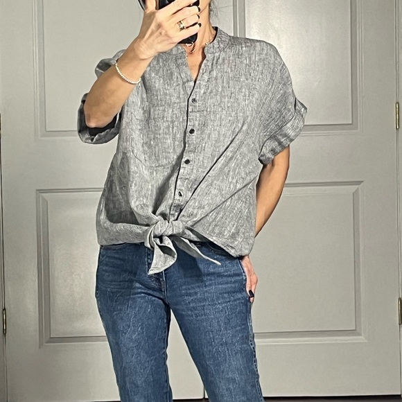 Charter Club Tops - Charter Club 100% linen front tie blouse shirt size S